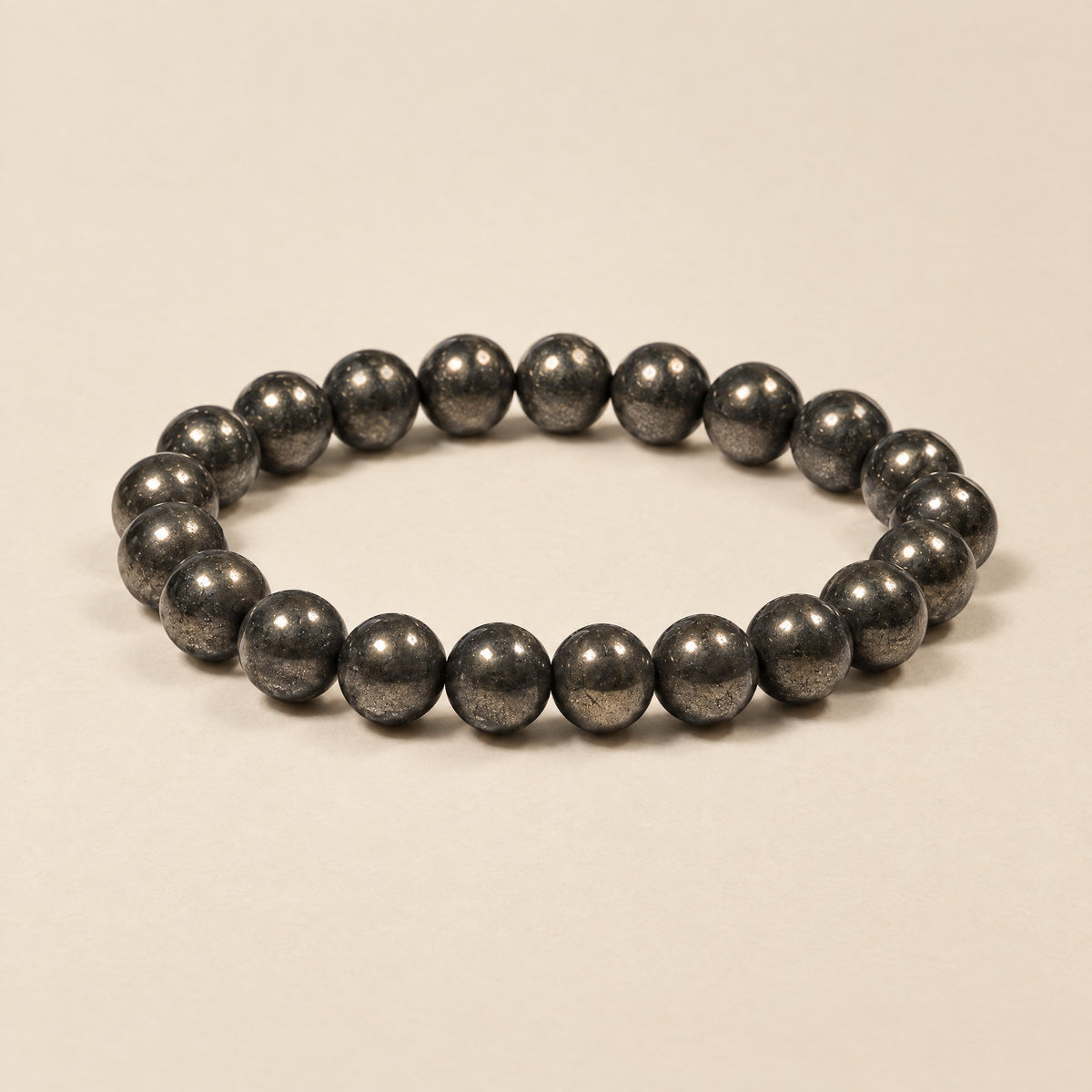 Pyrite bracelet, 8mm metallic grey beads