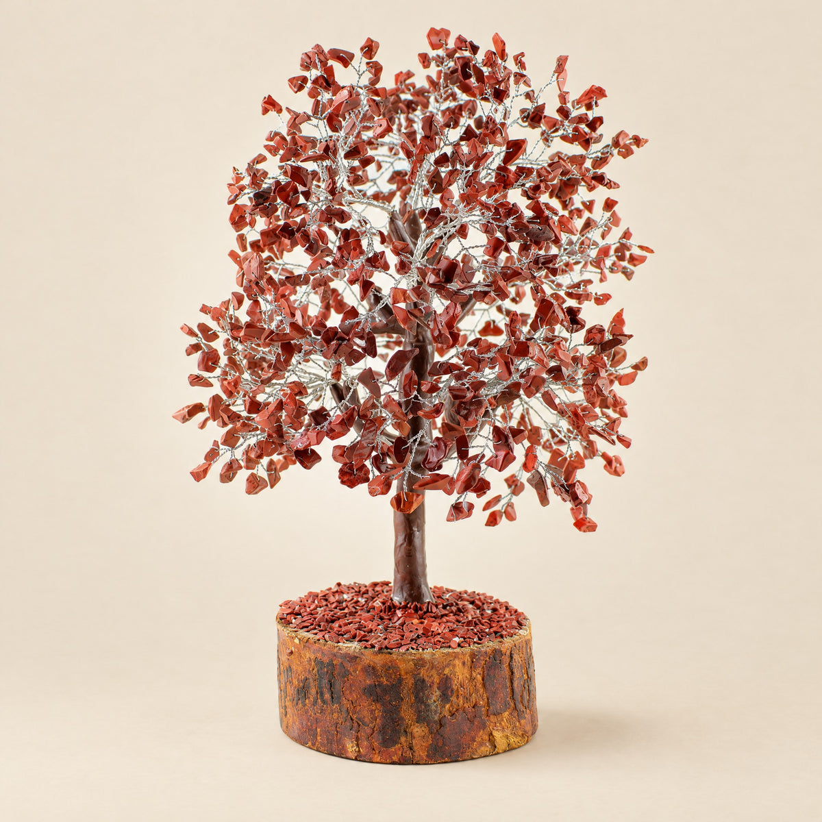 Red jasper gemstone tree with silver-tone wire, 1000 chips, front view