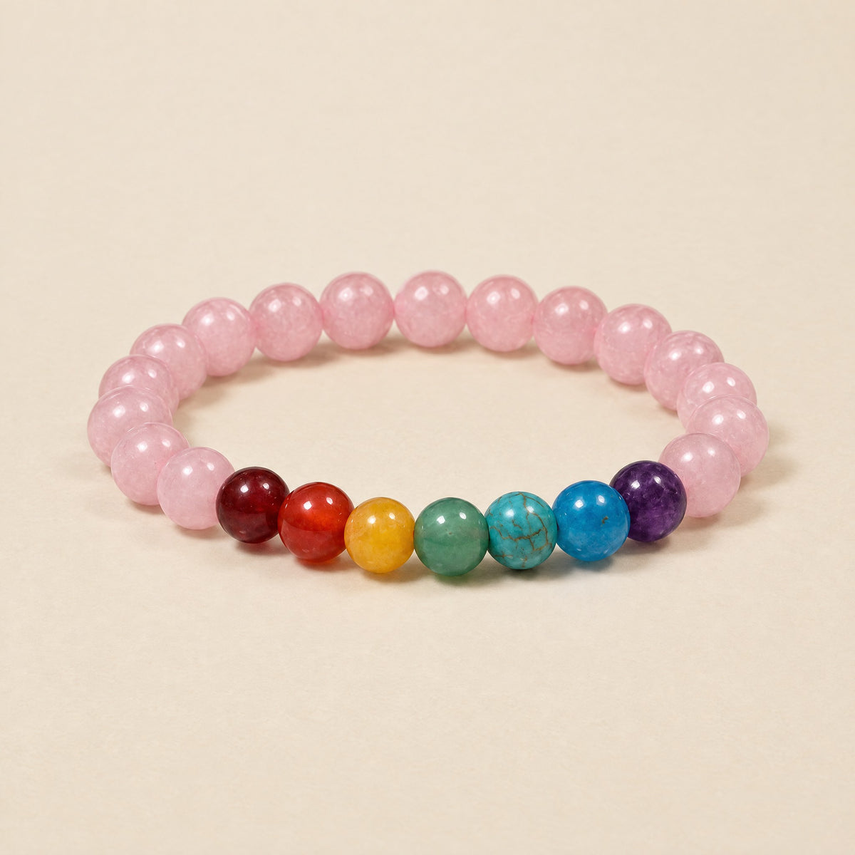 7 Chakra and rose quartz bracelet, 8mm beads