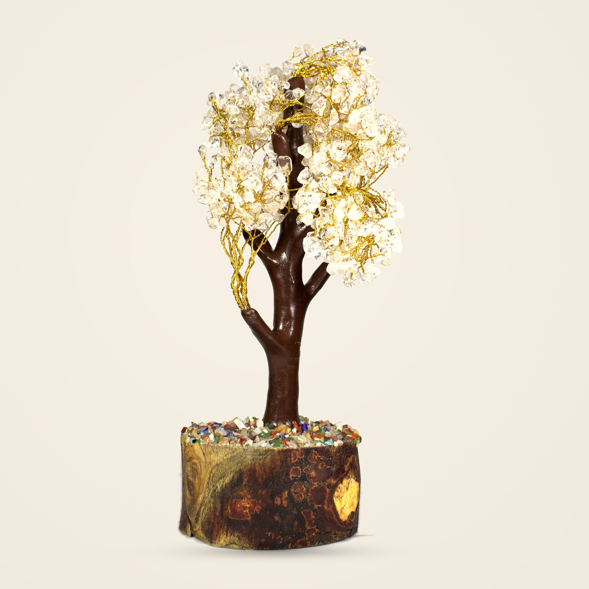 Clear quartz crystal gemstone tree, 500 chips, with mixed gemstone chips on the base
