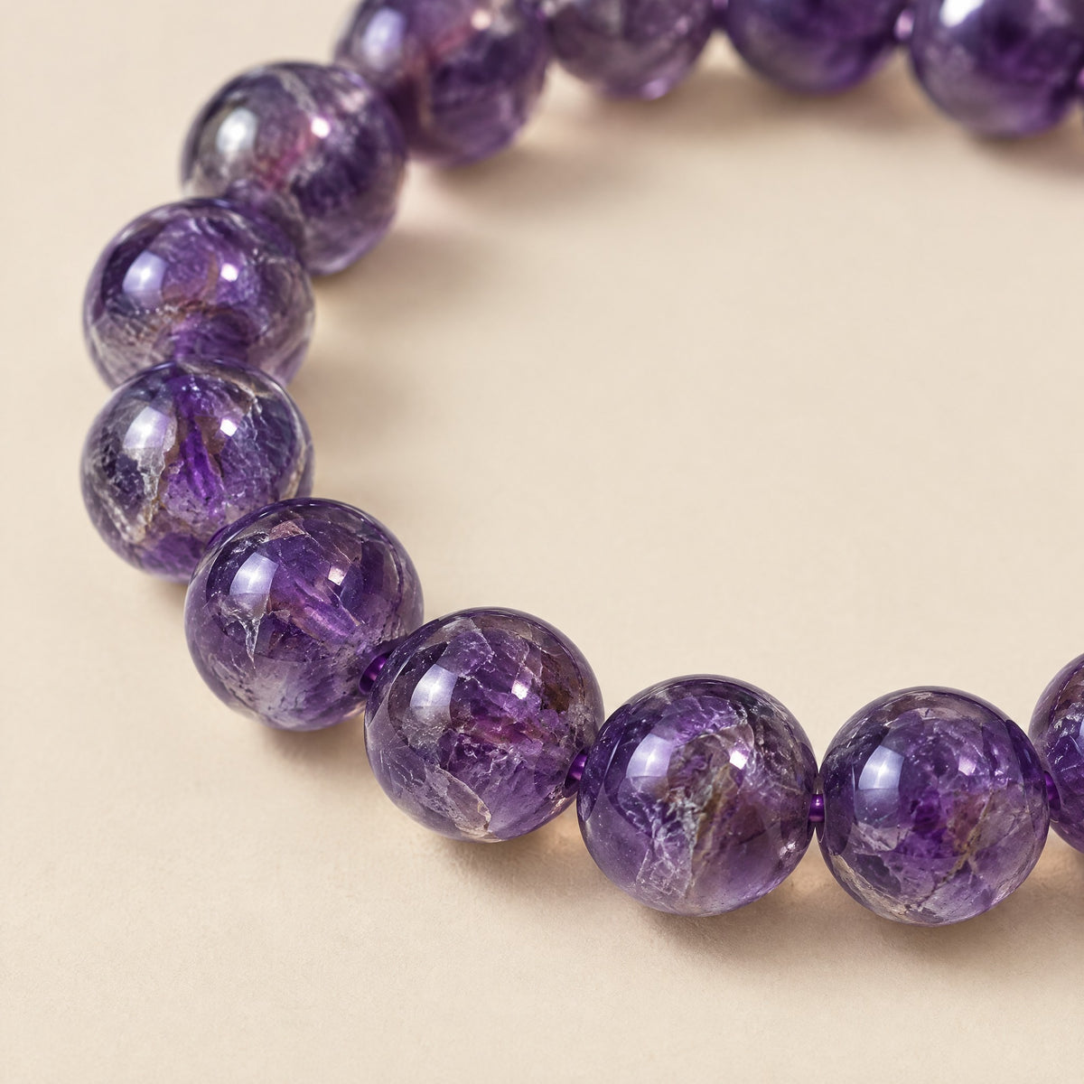 Close-up of the amethyst beads