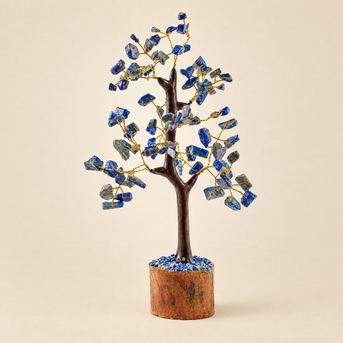 Lapis lazuli crystal tree, 100 chips, front view
