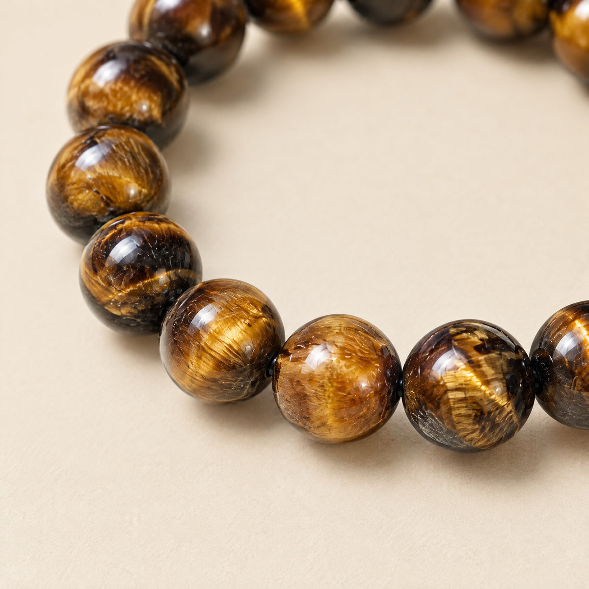 Close-up of the tiger eye beads