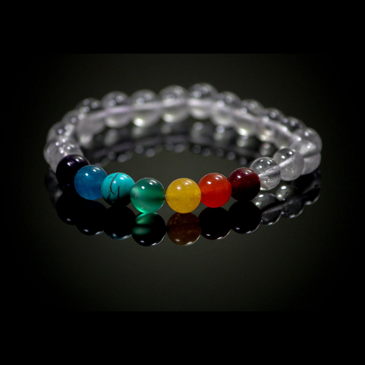Unedited photo of the 7 chakra and crystal bracelet