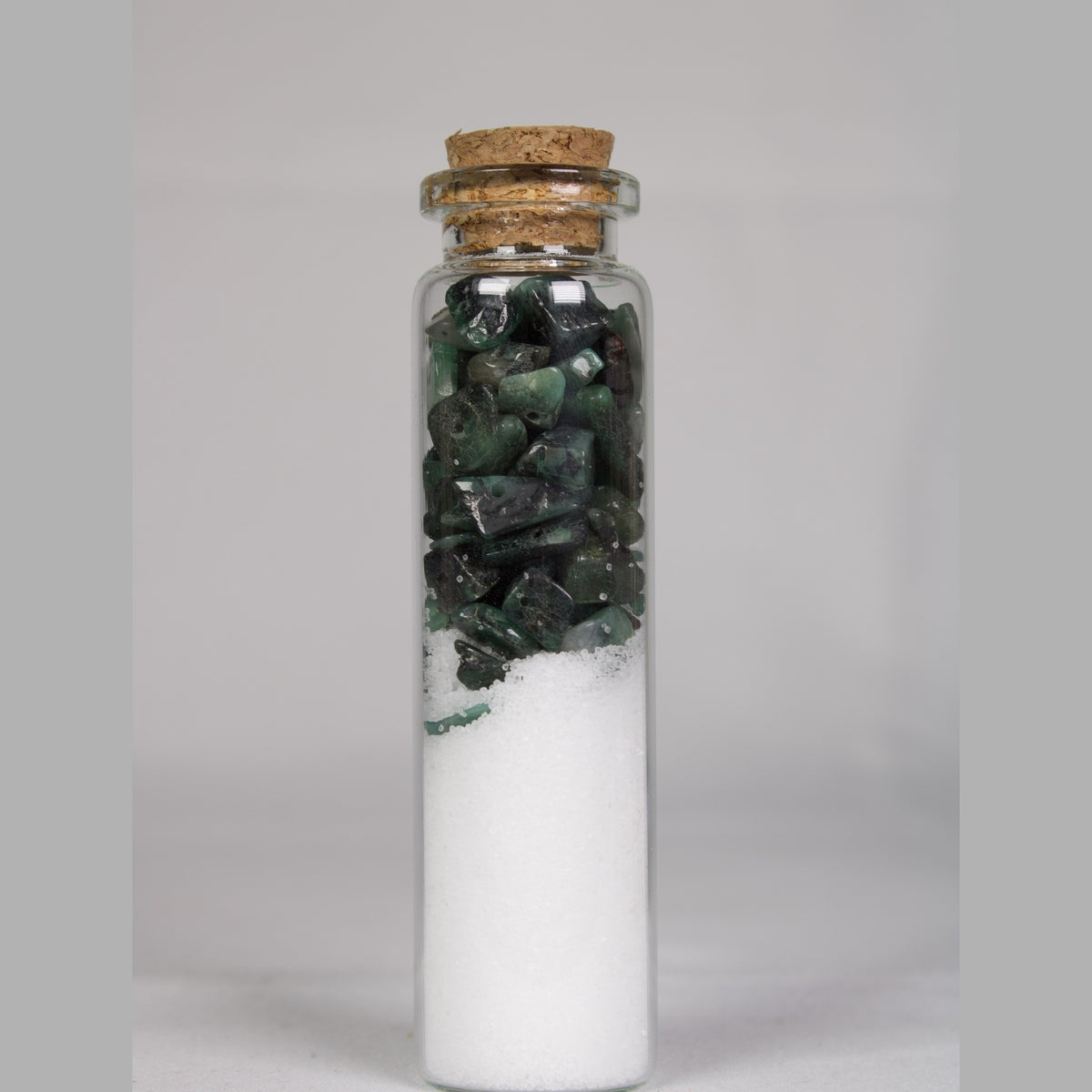 Crystal intention jar for Luck: green jade chips and salt