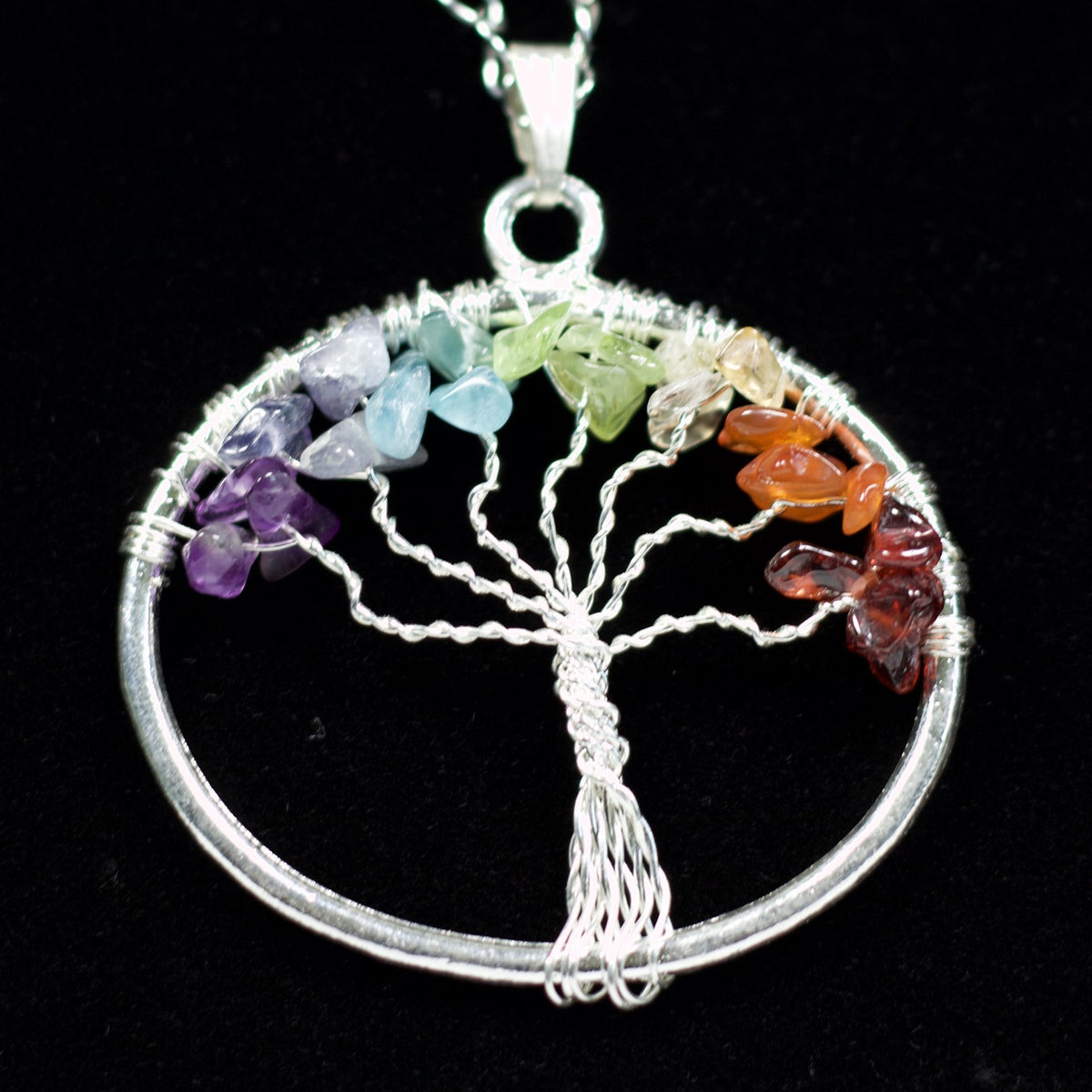 7 chakra tree of life pendant, horizontal oval shape