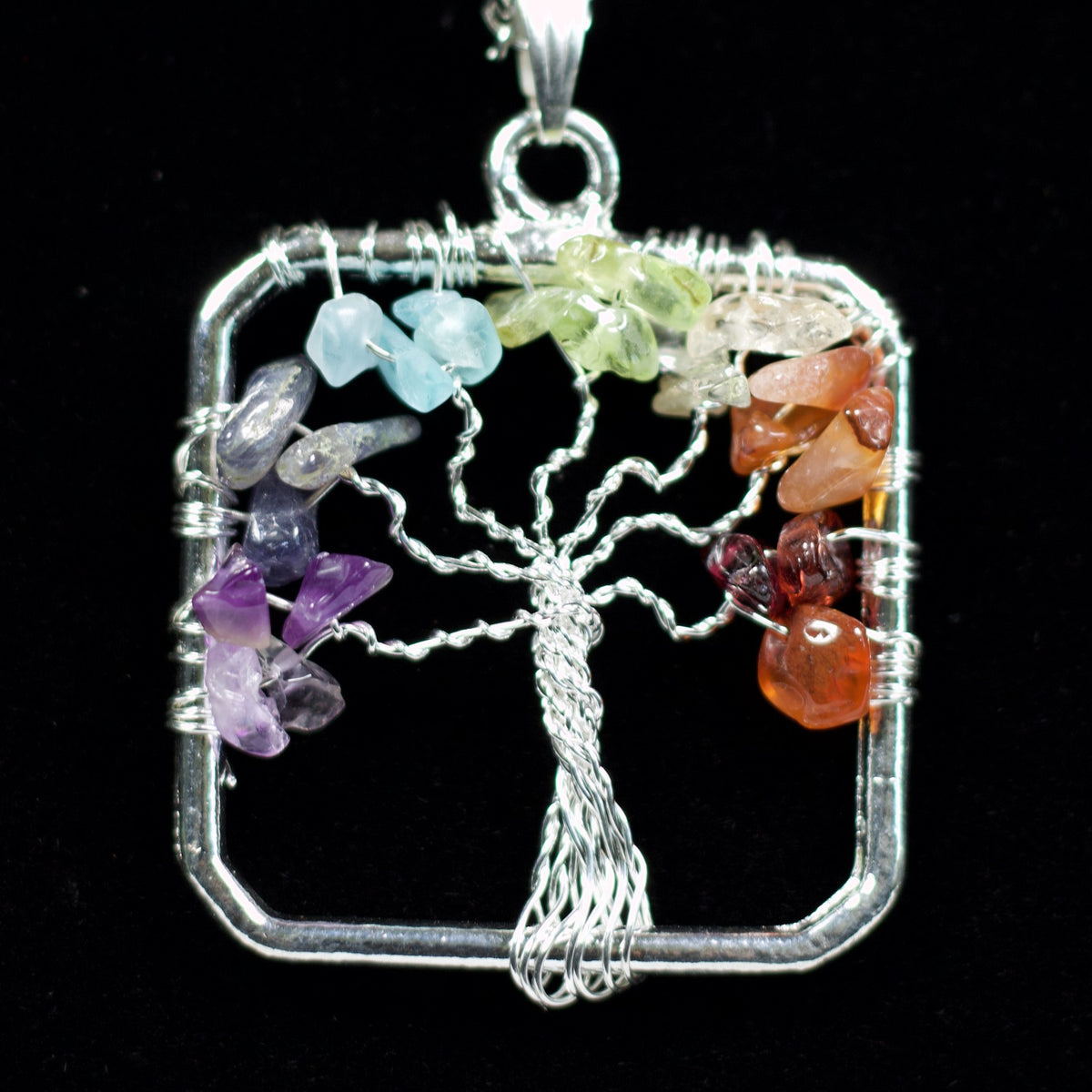 7 chakra tree of life pendant, square shape