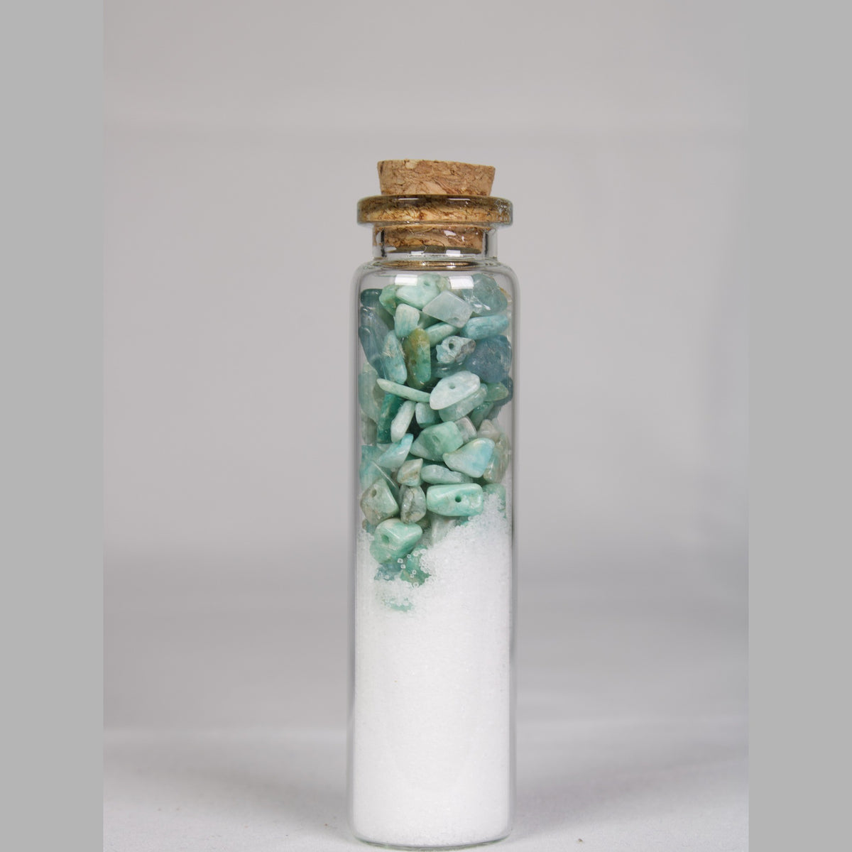 Crystal intention jar for Calm: amazonite chips and salt