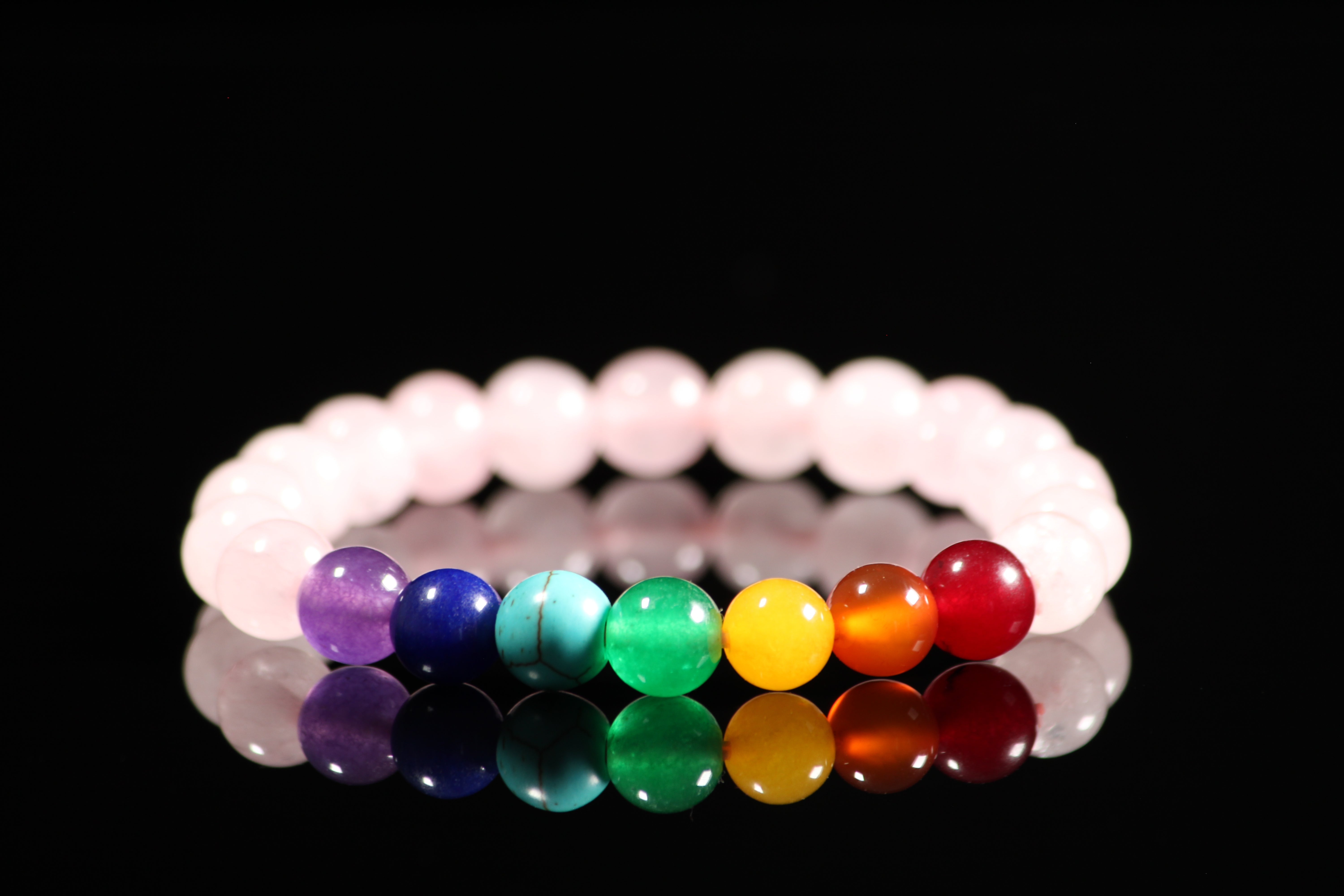 Seven Chakra and Rose Quartz Bracelet | Handmade Gemstone Bracelet