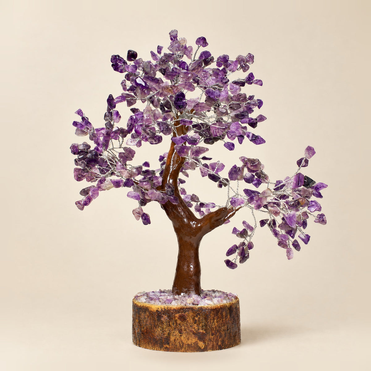 Amethyst gemstone tree with silver-tone wire, 500 chips, front view