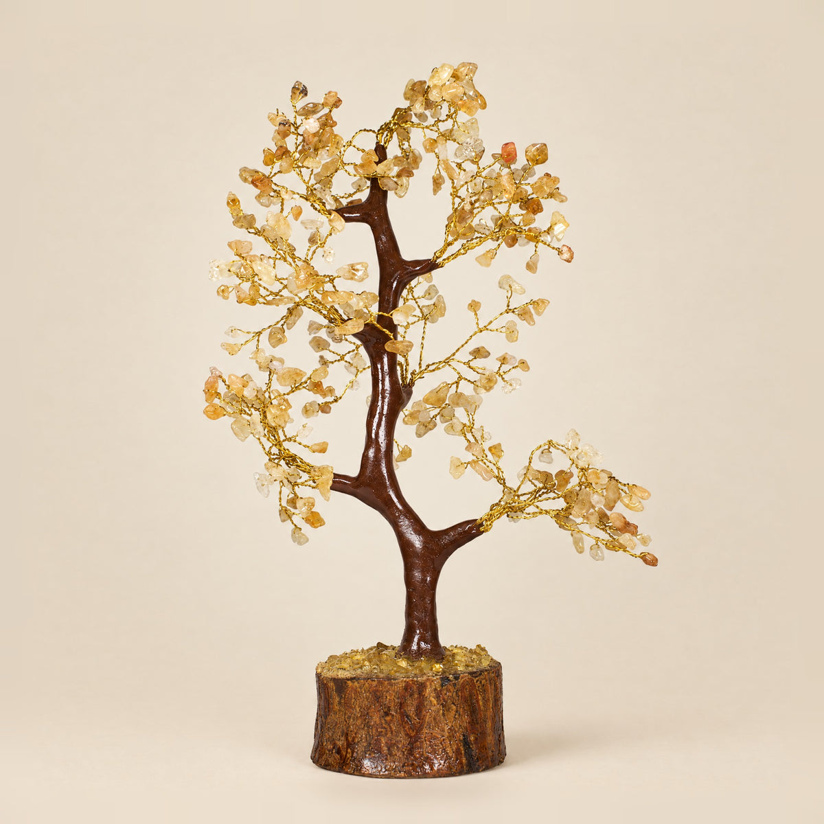 Citrine gemstone tree with gold-tone wire, 300 chips, front view