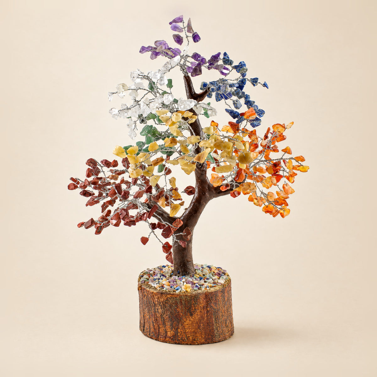 Seven chakra gemstone tree with silver-tone wire, 500 chips, front view