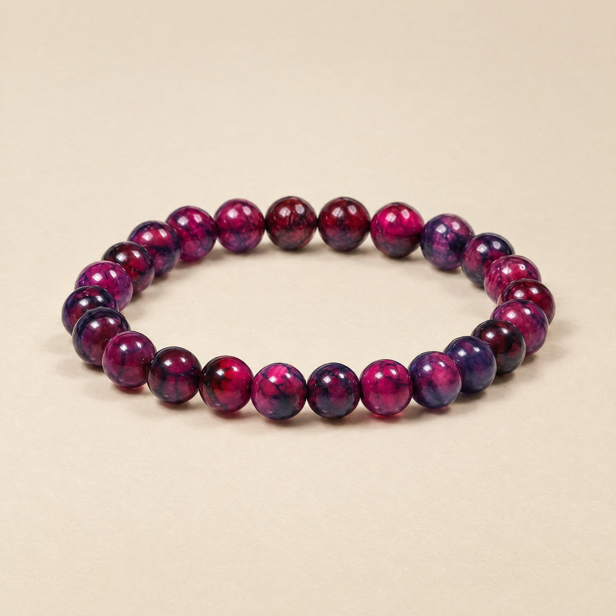 Purple onyx bracelet, 8mm magenta beads with dark veining