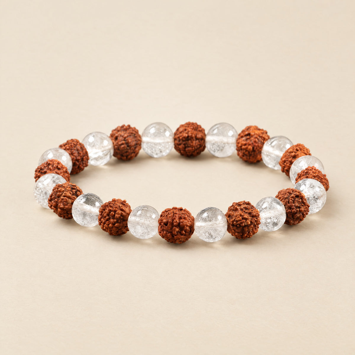 Rudraksha and clear quartz bracelet, 8mm beads