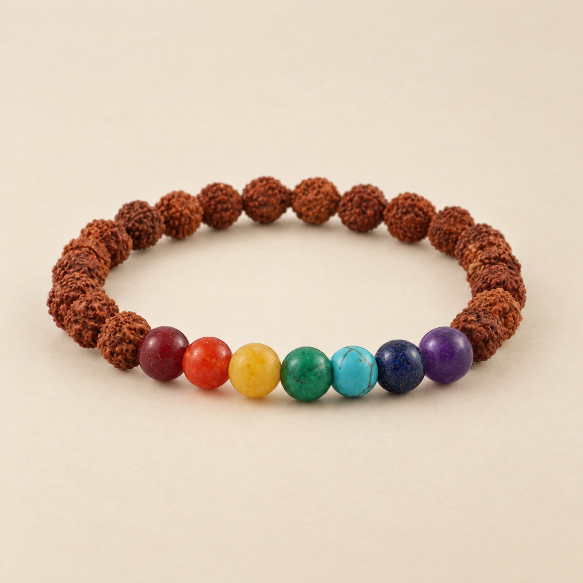 Seven chakra and rudraksha bracelet, 8mm beads