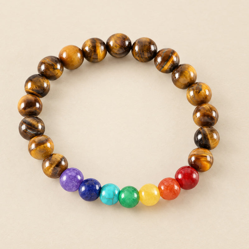 7 Chakra and tiger eye bracelet, 8mm beads