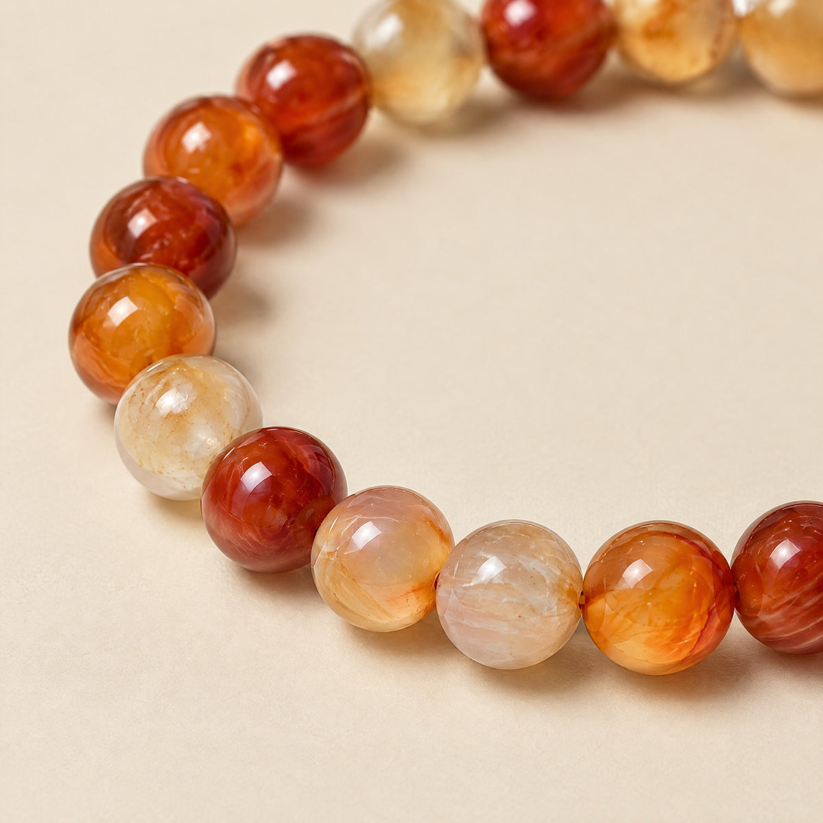 Close-up of the carnelian beads
