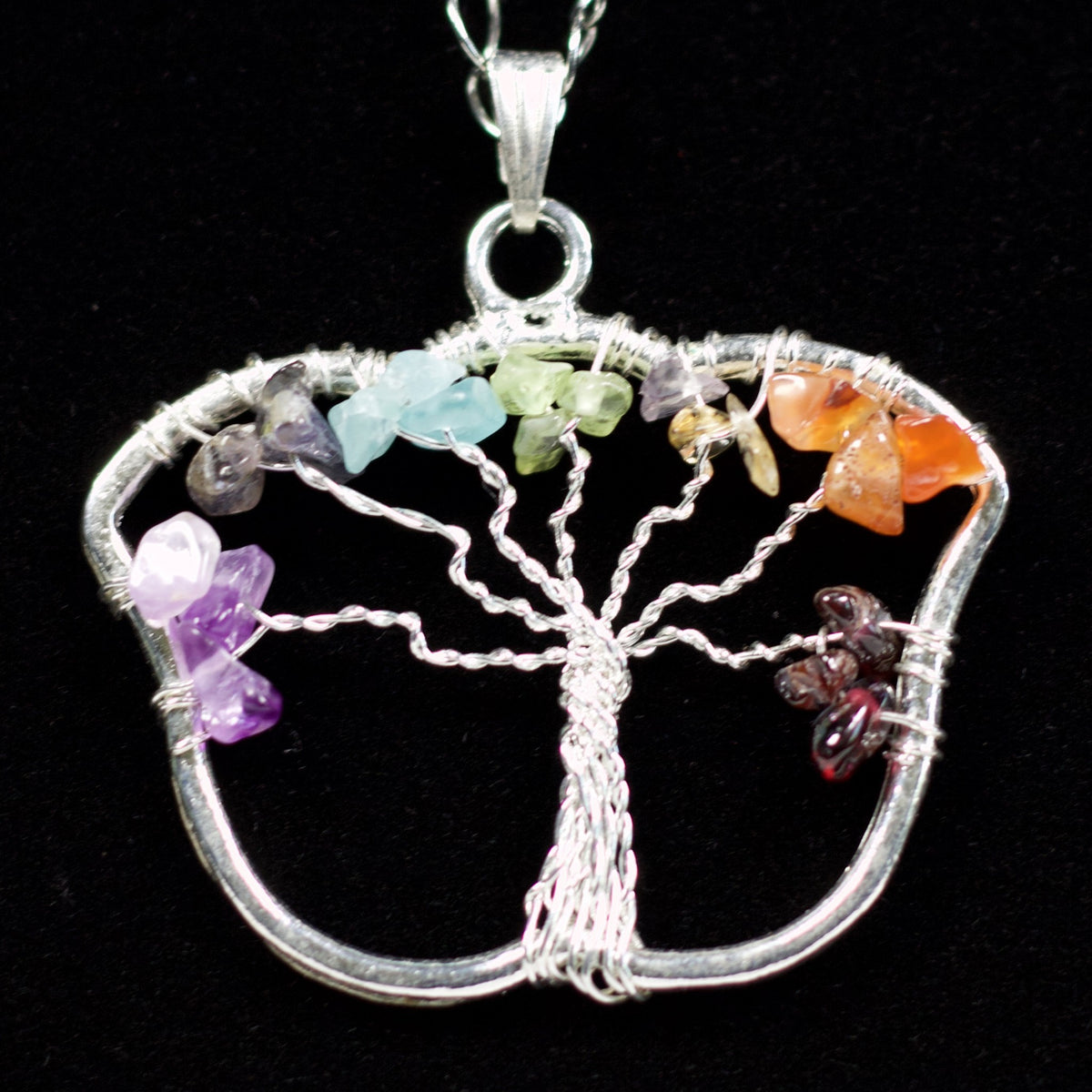 7 chakra tree of life pendant, butterfly shape