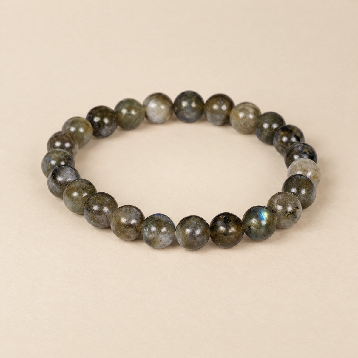 Labradorite Bracelet: grey labradorite beads with blue flash
