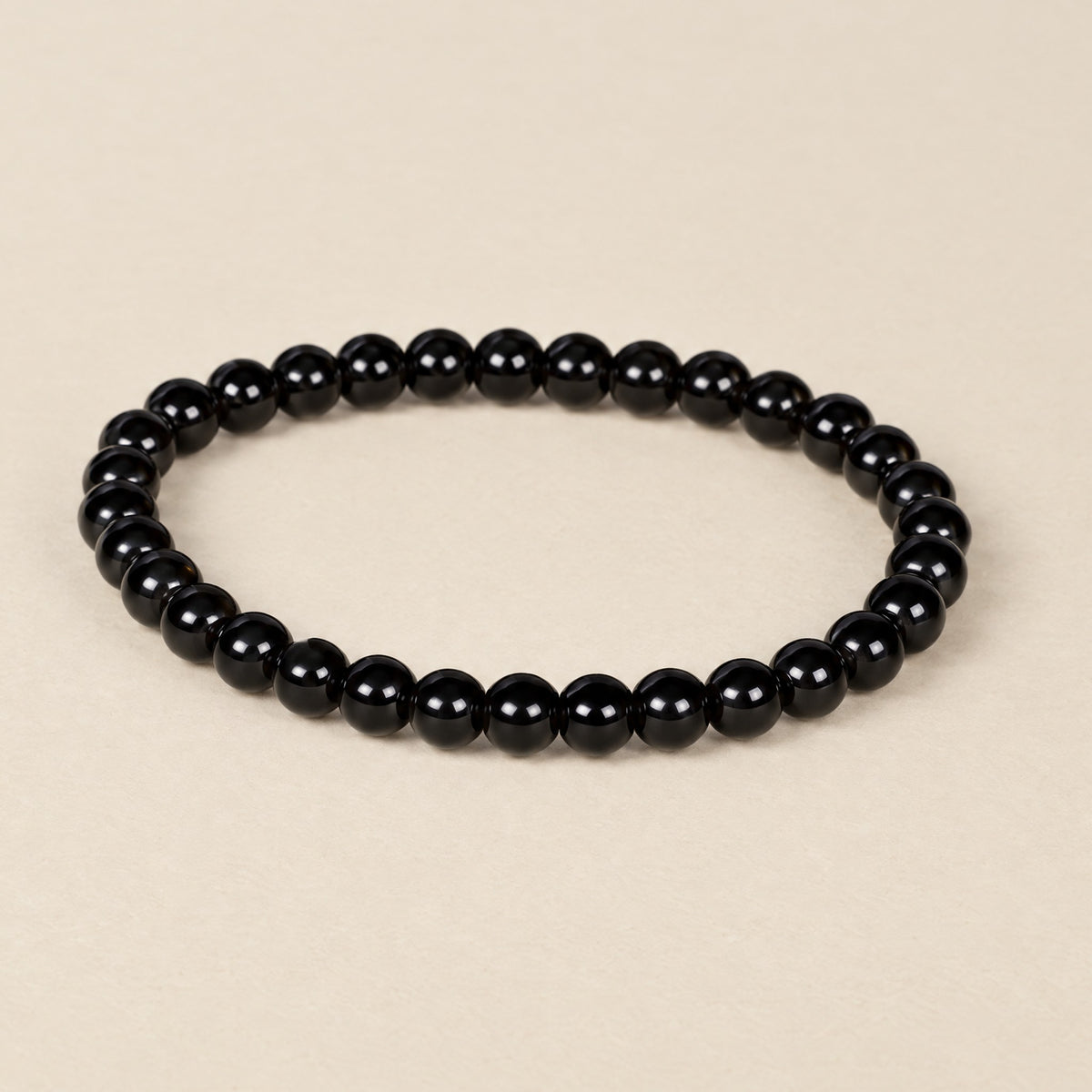 Black Onyx Bracelet, 6 mm: slim strand of glossy black onyx beads