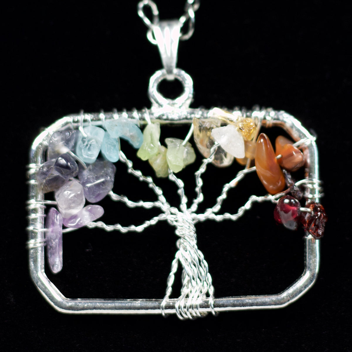 7 chakra tree of life pendant, rectangle shape