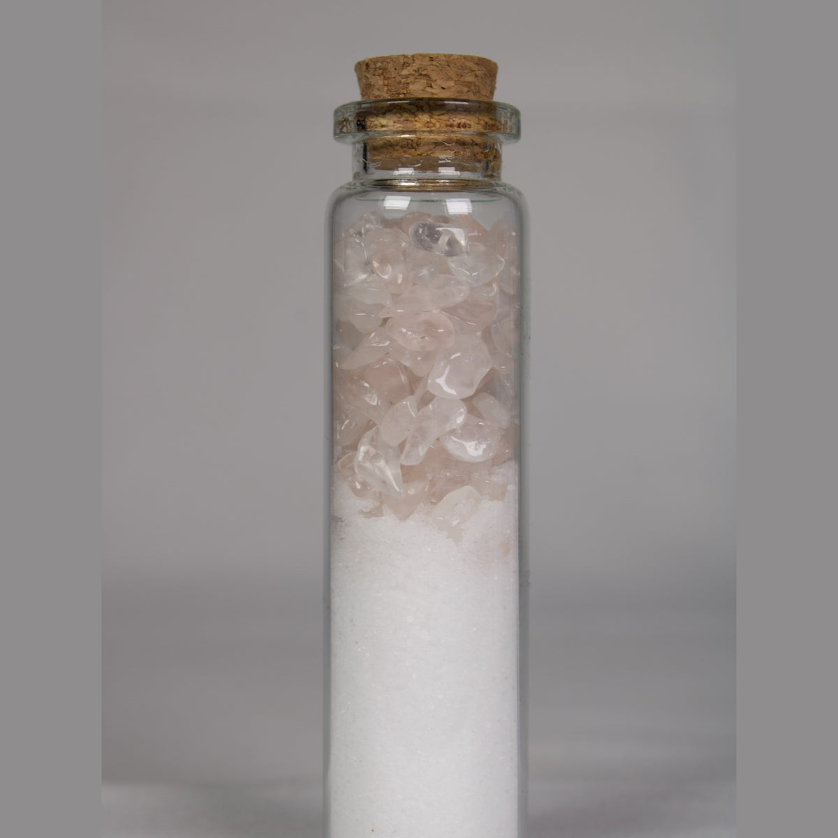 Crystal intention jar for Self-Love: rose quartz chips and salt