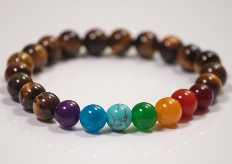 Seven Chakra and Tiger Eye Stone Bracelet