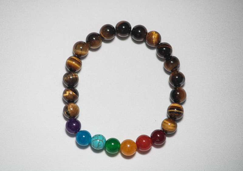 Seven Chakra and Tiger Eye Stone Bracelet