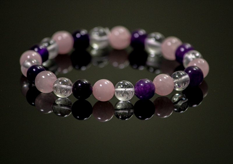 Amethyst, Crystal and Rose Quartz Bracelet Mix