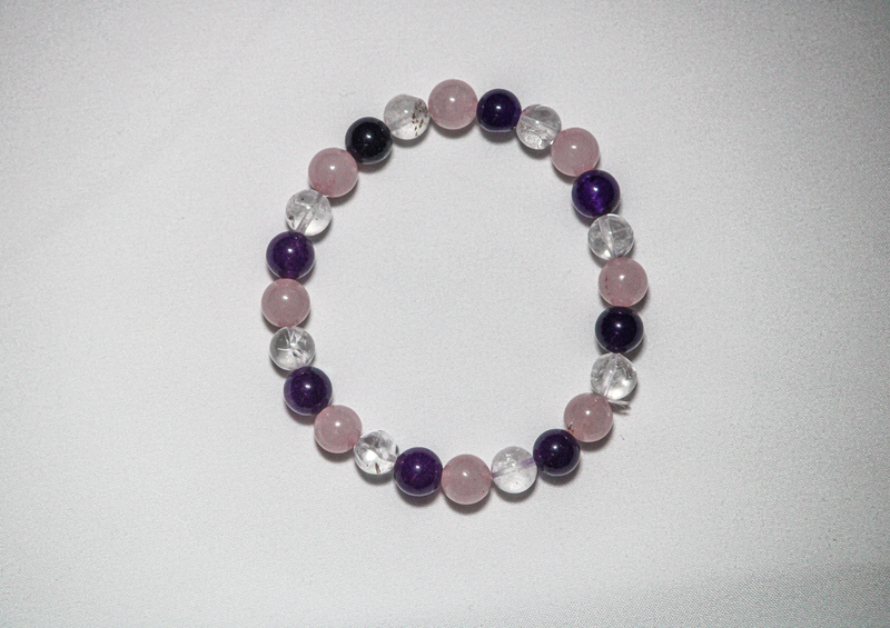 Amethyst, Crystal and Rose Quartz Bracelet Mix