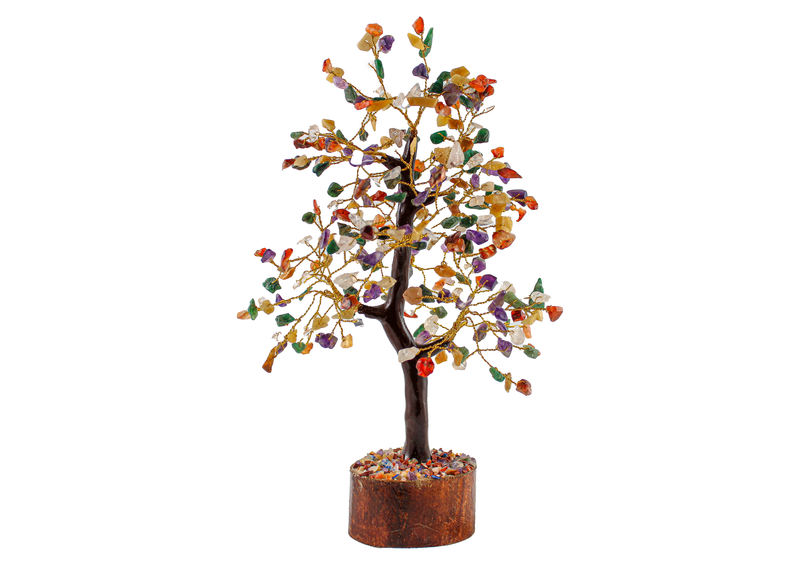 Multi Color Mix Gemstone Tree | Golden Wire